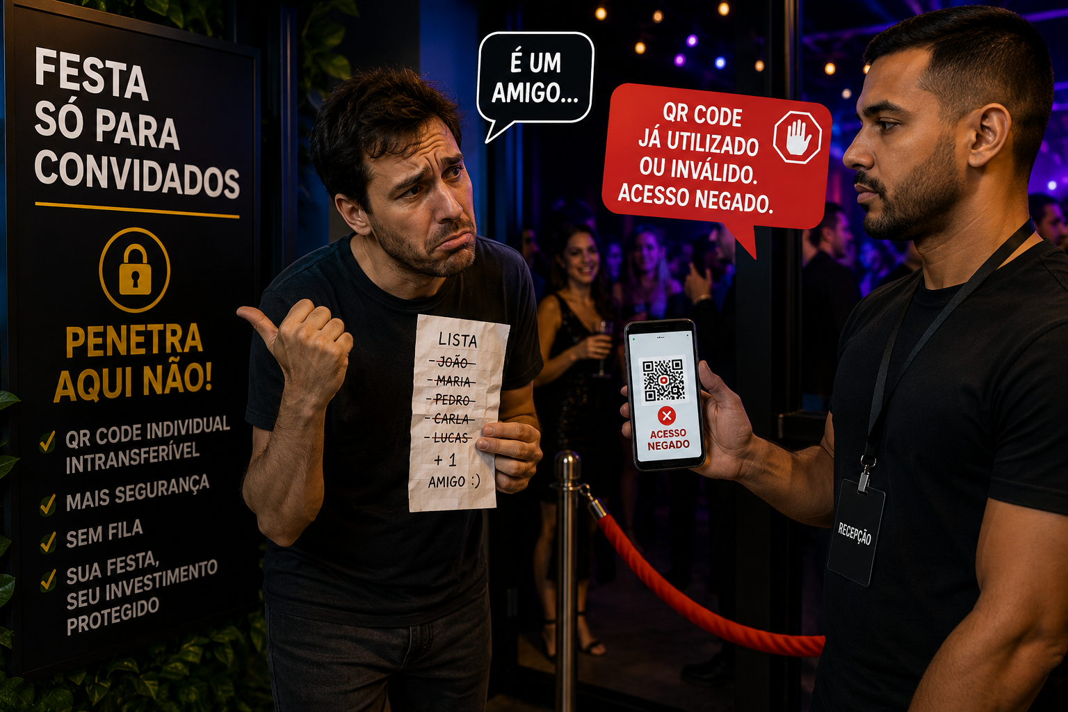 Controle de entrada de festa com QR Code individual para evitar penetras
